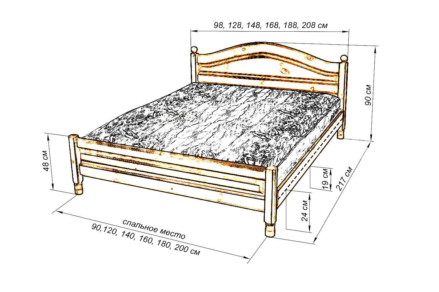 Чертеж деревянной кровати 120х200