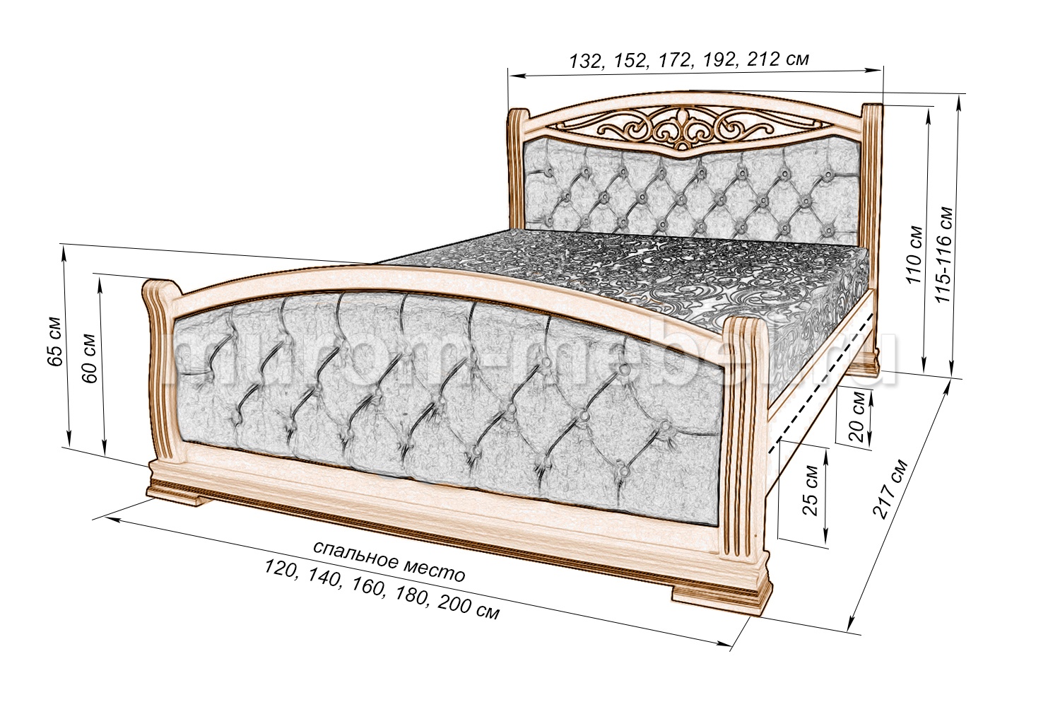 Кровать Сицилия из массива дуба